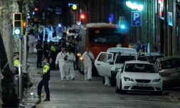 Des policiers sur les lieux de l'attentat sur Les Ramblas à Barcelone, le 17 août 2017