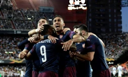 L'attaquant gabonais Pierre-Emerick Aubameyang, auteur d'un triplé pour Arsenal face Valence, en demi-finale retour de Ligue Europa, le 9 mai 2019 à Mestalla