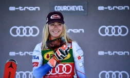 L'Américaine Mikaela Shiffrin après sa victoire dans le slalom géant de Courchevel le 21 décembre 2021