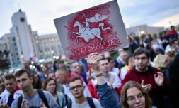 Manifestation contre la réélection du président Alexandre Loukachenko, le 25 aout 2020 à Minsk, au Bélarus
