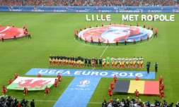 Cérémonie avant le quart de finale de l'Euro entre le Pays de Galles et la Belgique, le 1er juin 2016 à Lille