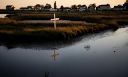 Vue sur l'île de Tangier, en Virginie, aux Etats-Unis menacée de disparition sous les eaux, le 15 mai 2017