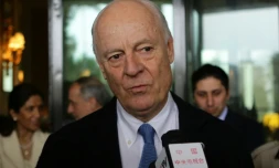 L'envoyé de l'ONU pour la Syrie Staffan de Mistura, donne une interview à Damas, le 18 février 2016