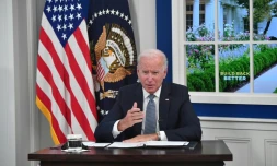 Le président américain Joe Biden lors d'une réunion avec des grands patrons à la Maison Blanche, consacrée à la menace d'un défaut de paiement des Etats-Unis, le 6 octobre 2021