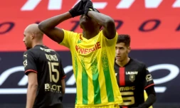 L'attaquant nantais Randal Kolo Muani, lors du match de L1, le 11 avril 2021 au Roazhon Park Ă Rennes