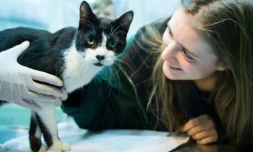 Elena Hanke pose avec son chat Miko, à Berlin, le 26 décembre 2015