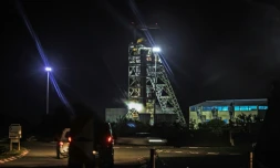 Image prise le 1er février 2018 de la mine de Theunissen, en Afrique du Sud, où un millier de mineurs sont bloqués dans une galerie depuis 24h