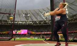 La Française Alexandra Tavernier lors du lancer du marteau aux Mondiaux d'athlétisme, le 7 août 2017 à Londres