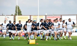 Les joueurs du Racing 92 à l'échauffement, le 8 octobre 2016 à Colombes avant un match contre le Stade Français