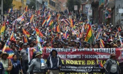 Des partisans de l'ex-président bolivien Evo Morales manifestent à La Paz le 14 novembre 2019