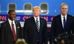 Les républicains Ben Carson (g), Donald Trump (c) et Jeb Bush, lors du débat pour les primaires, le 16 septembre 2015 à Simi Valley, en Californie