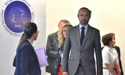 Le Premier ministre Edouard Philippe au siège de la DGSI à Levallois-Perret le 13 juillet 2018 
