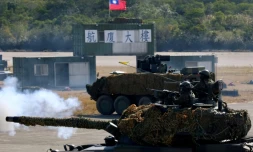 Véhicules blindés taïwanais lors d'un précédent exercice le 19 janvier 2021 à Hsinchu 