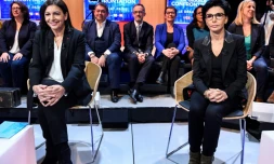 Deux candidates à la mairie de Pairs, Anne Hidalgo et Rachida Dati, lors du premier débat télévisé de campagne, le 4 mars 2020