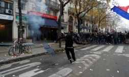 En tête de cortège, lors de la manifestation contre la réforme des retraites à Paris le 5 décembre 2019