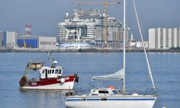 Un bateau de croisière en construction aux Chantiers navals STX France, le 27 septembre 2017 à Sait-Brévin-les-Pins