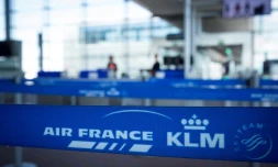 Les logos d'Air France KLM à l'aéroport de Roissy-Charles-de-Gaulle, le 6 août 2018