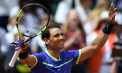 L'Espagnol Rafael Nadal après son succès contre son compatriote Roberto Bautista, à Roland-Garros, le 4 juin 2017