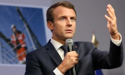 Le président Emmanuel Macron, le 4 octobre 2017 à l'Ecole d'application aux métiers des travaux publics à Egletons