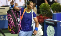 L'Espagnol Rafael Nadal, après sa défaite en 8e de finale face au Sud-Africain LLoyd Harris, le 5 août 2021 au tournoi de Washington