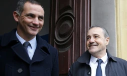 L'autonomiste Gilles Simeoni et l'indépendantiste Jean-Guy Talamoni à Bastia le 3 décembre 2017