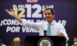 Juan Guaido s'exprime lors d'un discours à Caracas le 11 décembre 2020 pour appeler à une consultation populaire au Venezuela