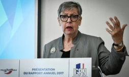 La cheffe de l'IGPN, Marie-France Monéger-Guyomarc'h lors d'une conférence de presse consacrée au bilan 2017 de "la police des polices", le 26 juin 2018 à Paris