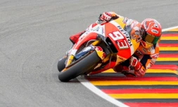 L'Espagnol Marc Marquez (Honda) lors de la séance d'entraînement en vue du GP d'Allemagne, le 1er juillet 2017 à Hohenstein-Ernstthal