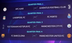 Tableau du tirage au sort des quarts de finale de la Ligue des champions, à Nyon, le 15 mars 2019