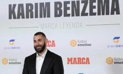 L'attaquant français Karim Benzema, lors d'une cérémonie en hommage à sa carrière organisée par le quotidien sportif espagnol Marca, le 1er juin 2023 à Madrid