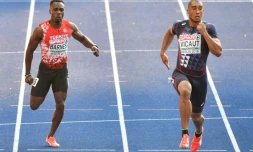 Le Français Jimmy Vicaut en demi-finales du 100 aux Championnats d'Europe, le 7 août 2018 à Berlin