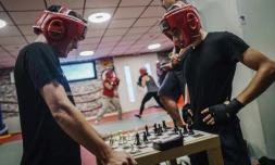 Joueurs de chessboxing lors d'une séance d'entraßnement, le 22 septembre 2019 à Paris