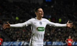 L'attaquant du PSG Julian Draxler exulte après le 1er de ses 2 buts face à Rennes au Roahzon Park, le 1er février 2017