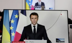 Le président Emmanuel Macron s'exprime sur la situation en Ukraine, le 24 février 2022 à l'Elysée, à Paris