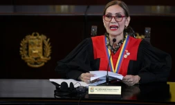 La présidente de la Cour suprême du Venezuela (Tribunal suprême de Justice, TSJ), Caryslia Rodriguez, valide la réélection du président Nicolas Maduro, le 22 août 2024 à Caracas