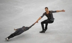 Le couple français Vanessa James et Morgan Ciprès lors du programme libre aux Mondiaux de patinage artistique, le 21 mars 2019 à Saitama