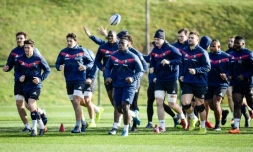 Le XV de France à l'entraßnement au centre national du rugby de Marcoussis, le 2 février 2018, à la veille d'affronter l'Irlande