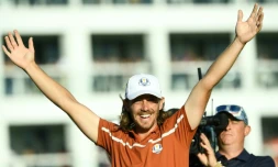 L'Anglais Tommy Fleetwood lors de la 2e journée de la Ryder Cup le 29 septembre 2018