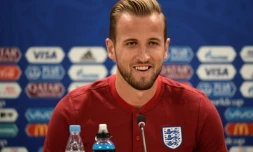 L'attaquant anglais Harry Kane en conférence de presse, le 17 juin 2018 à Volgograd