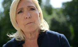 La cheffe de file du Rassemblement national Marine Le Pen, le 26 août 2024 à l'Elysée, à Paris