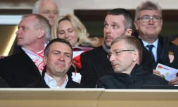 L'homme d'affaires russe et futur vice-président de Monaco, Oleg Petrov (g), lors du match contre Nantes avec le président du club Dmitri Rybolovlev, le 16 février 2019 à Louis-II