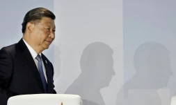 China's President Xi Jinping looks on during the 2023 BRICS Summit in Johannesburg on August 24, 2023