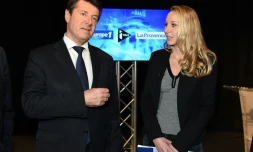 Christian Estrosi au cÎté de Marion Maréchal Le Pen le 8 décembre 2015 à Marseille, lors d'un débat télévisé