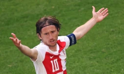 La star de la Croatie Luka Modric lors du match nul concédé contre l'Albanie lors de l'Euro, le 19 juin 2024 à Hambourg,