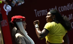 Serena Williams à l'issue du match contre Maria Sharapova le 26 janvier 2016 à Melbourne