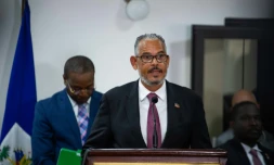 Le nouveau Premier ministre d'Haïti, Alix Didier Fils-Aimé, pendant sa prestation de serment à Port-au-Prince le 11 novembre 2024