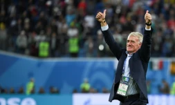 Le sélectionneur de l'équipe de France, Didier Deschamps, après la victoire des Bleus en demi-finales, à Saint-Pétersbourg, le 10 juillet 2018