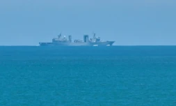 Un navire militaire chinois au large de l'île de Pingtan, le point du continent le plus proche de Taïwan, le 5 août 2022