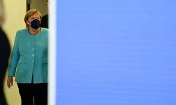 La chancelière allemande Angela Merkel au siège de l'Union conservatrice CDU, à Berlin le 26 septembre 2021