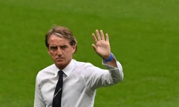 Roberto Mancini, alors sélectionneur de l'Italie, aprÚs la victoire de la Nazionale contre l'Angleterre, en finale de l'Euro, le 11 juillet 2023 à Wembley